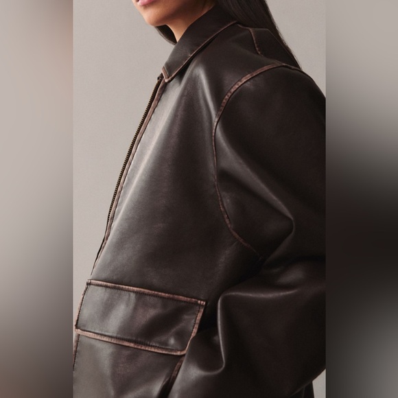 Mango Dark Brown Leather Jacket - Picture 2 of 7